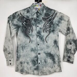 Roar Shirt Mens Small Embroidered Button Up Western Goth Long Sleeve Grunge